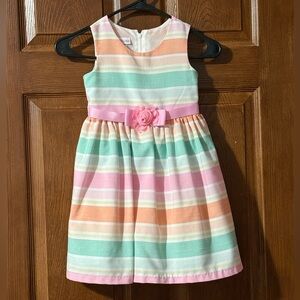 Bonnie Jean Pastel Striped Flower-Belt Dress - Pink, Mint & Peach